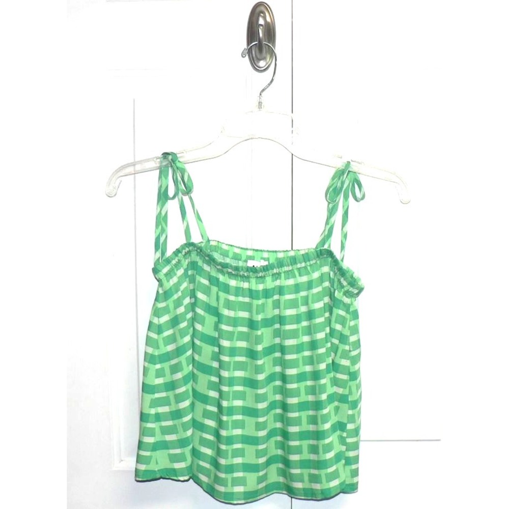 Abound Women's Sleeveless Viscose Tie Shoulder Swing Crop Top Green Geo Medium